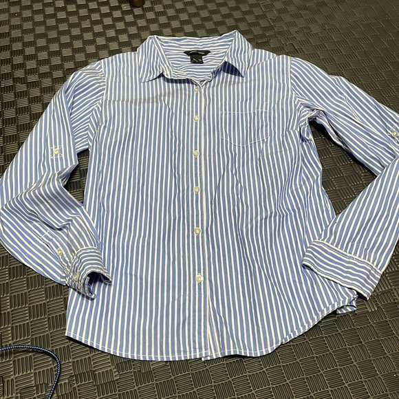 Mods International button down shirt white and blue stripes size 8 - Picture 1 of 8